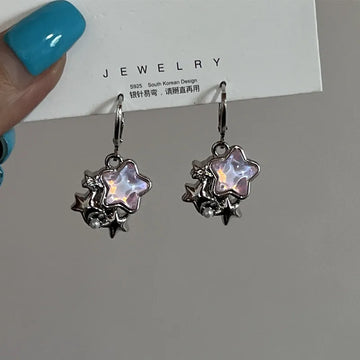 Daiiibabyyy  Gothic Cute Dream Fairy Moonlight Stone Star Pendant Earrings For Egirl Y2K 2000s Harajuku Goth Vintage Jewelry Accessories